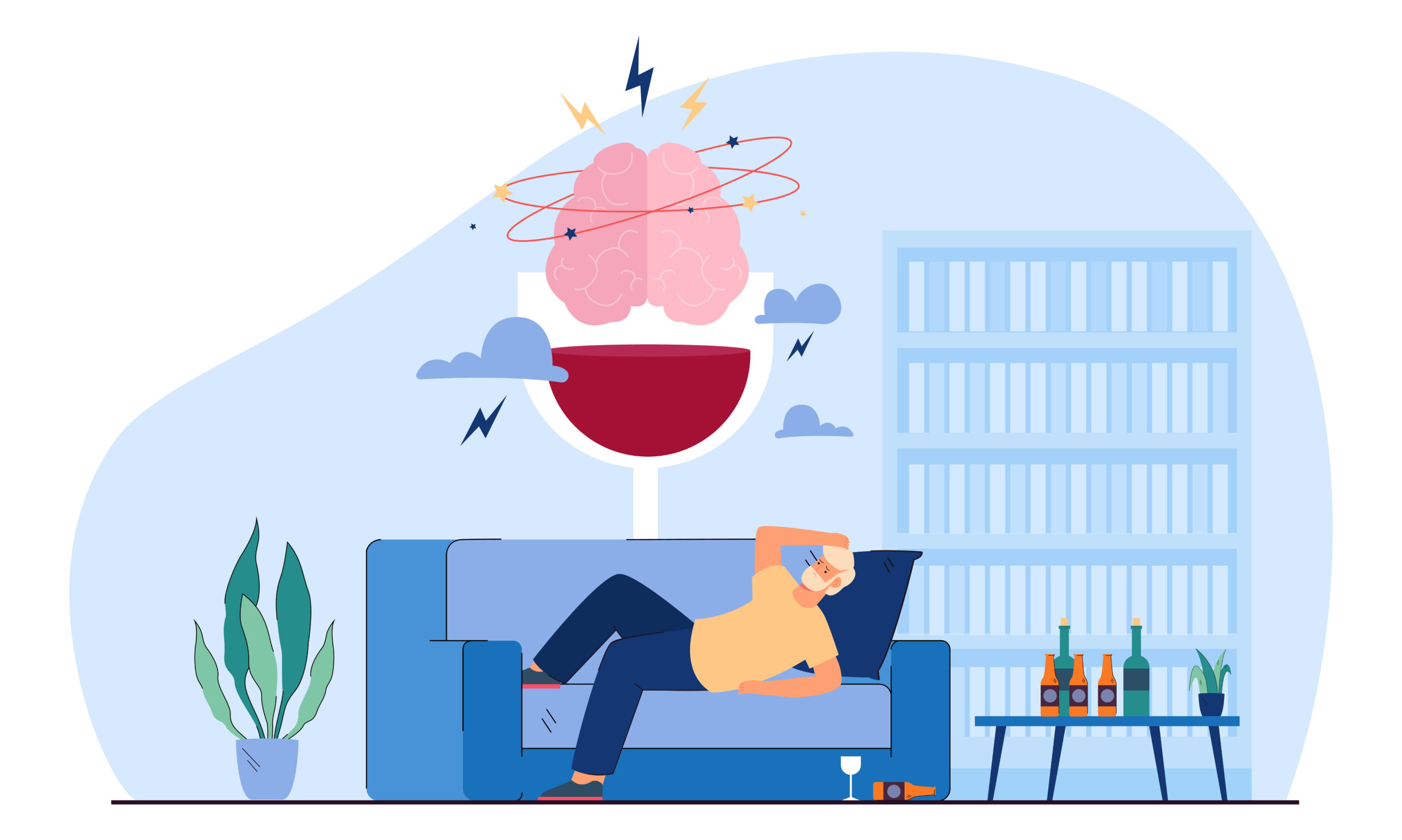 Brain of drunkard waking up with hangover